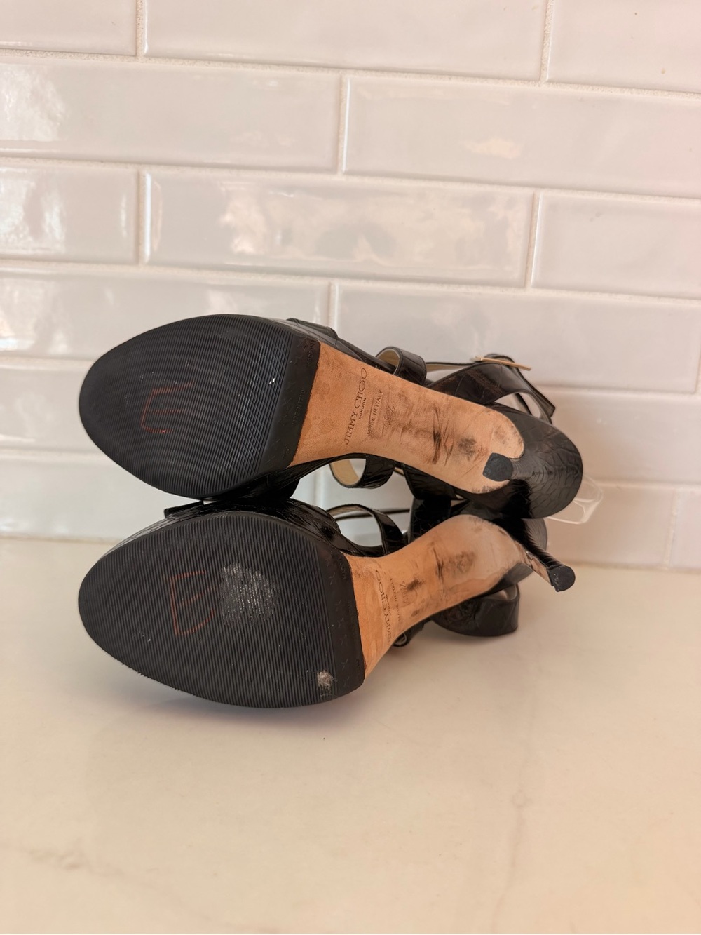 Jimmy Choo Women's Black Croc Embossed Vamp Leather Platform Heels Size 40.5 - Picture 6 of 10